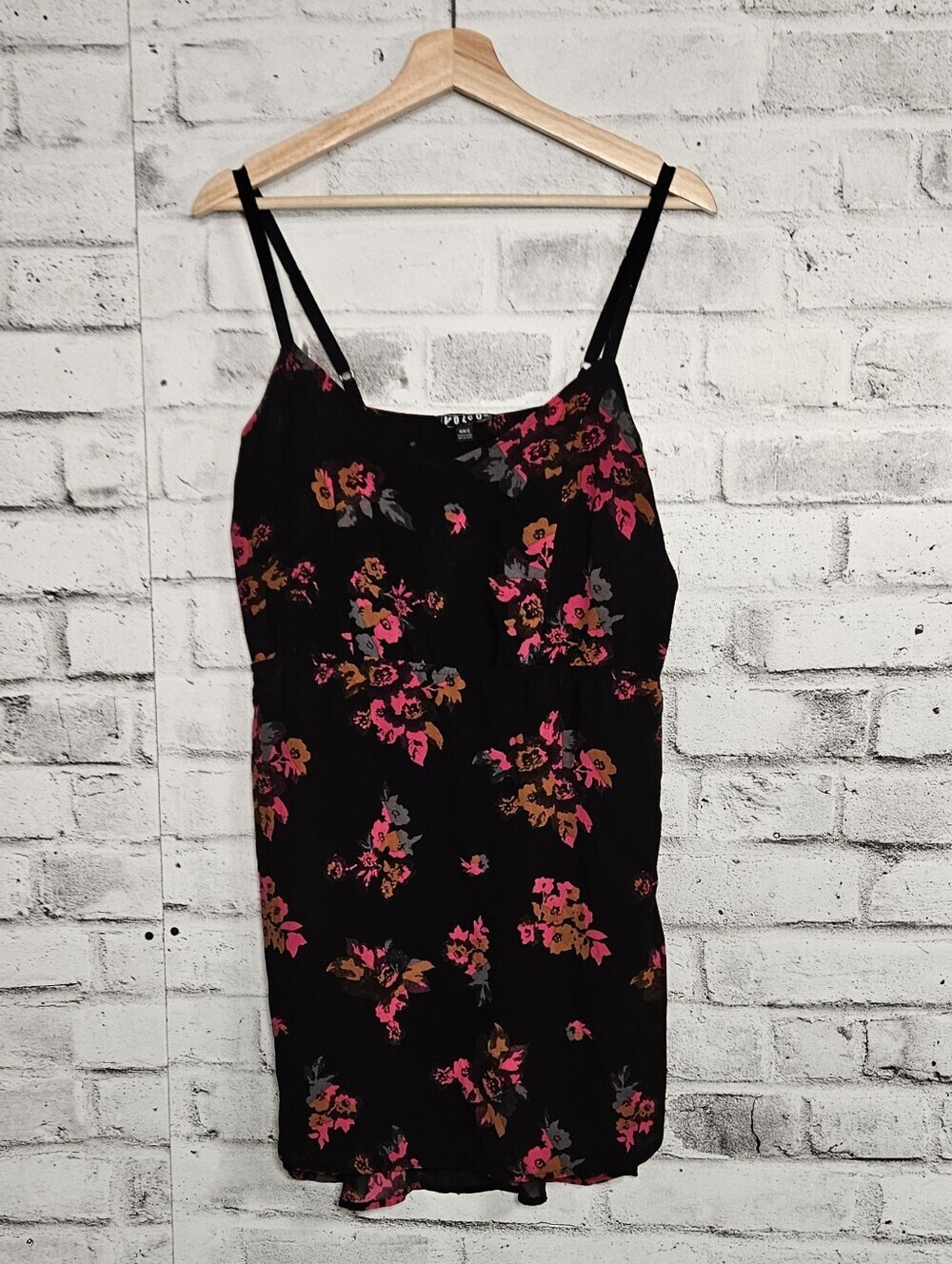 Volcom Floral Chiffon Slip Dress Black Pink Adjustable Strap Mini M